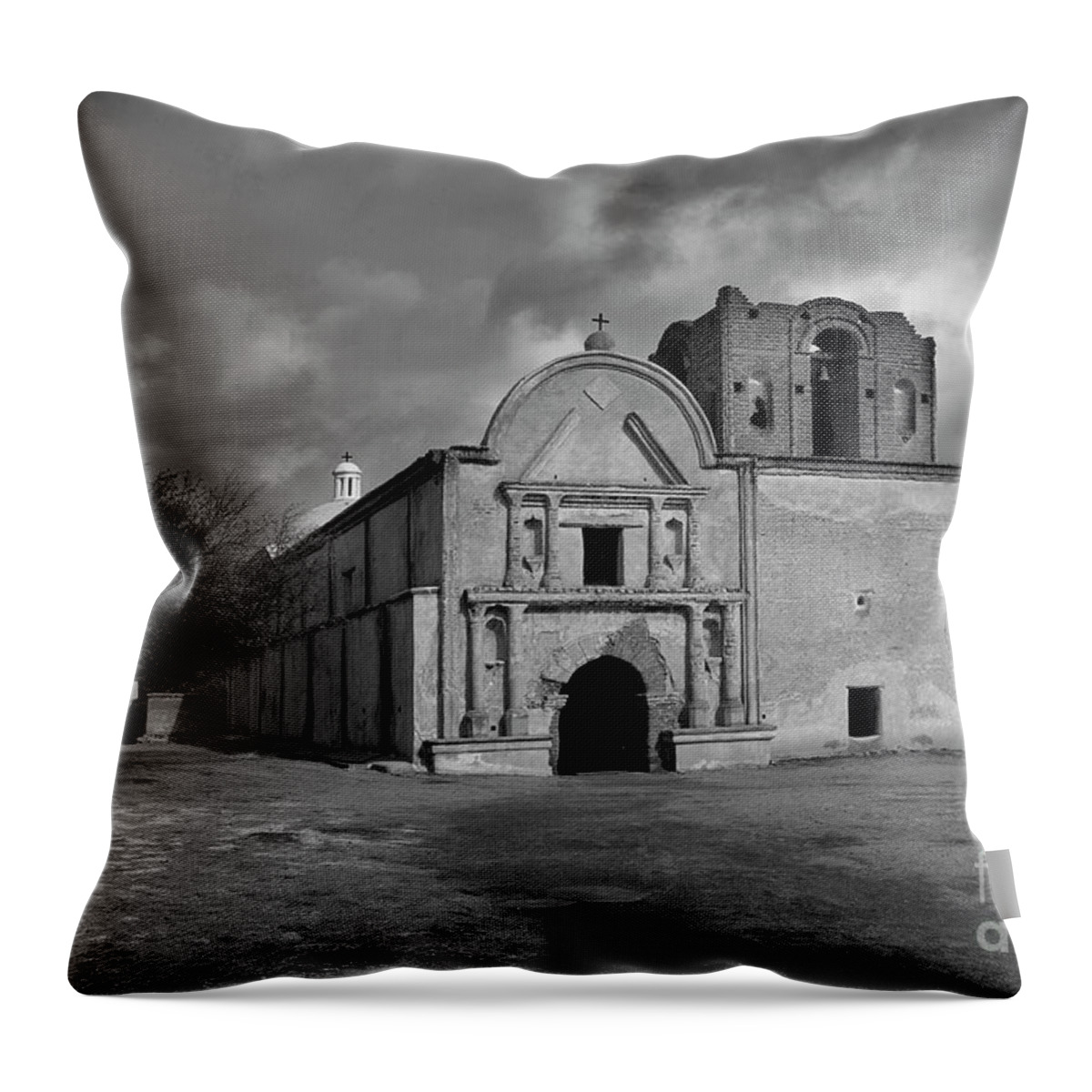 Southwest Throw Pillow featuring the photograph Storm Over Tumacacori II by Sandra Bronstein