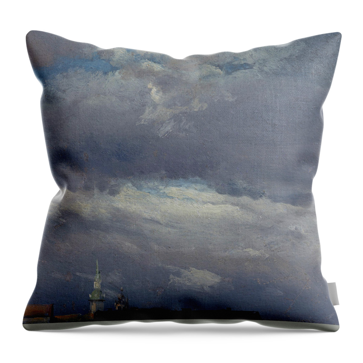 Johan Christian Dahl Throw Pillow featuring the painting Stormclouds over the Castle Tower in Dresden by Johan Christian Dahl