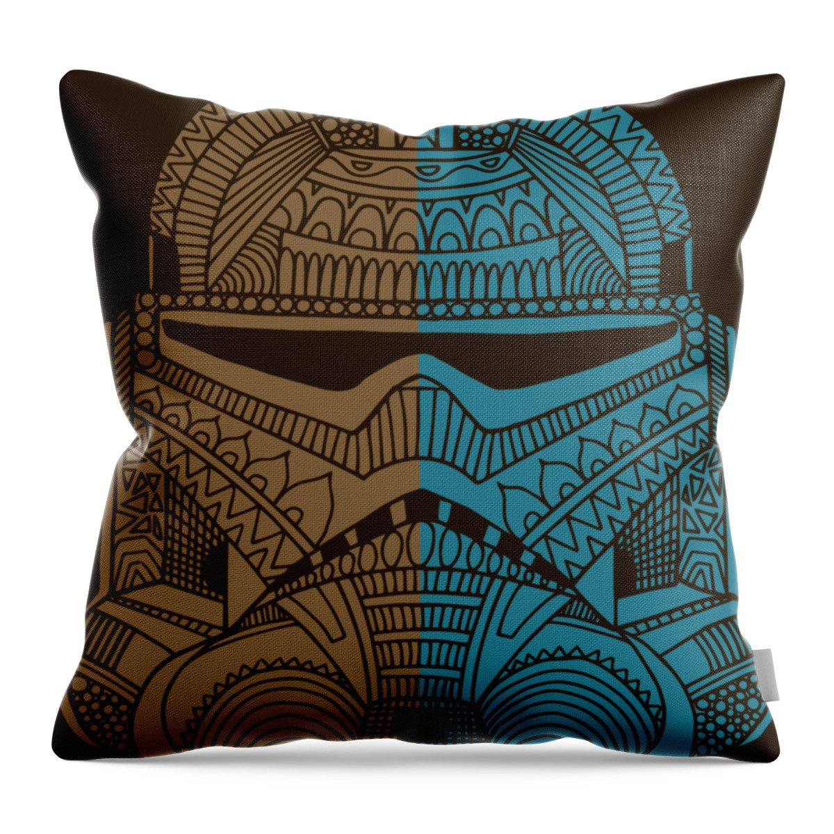 Stormtrooper Throw Pillow featuring the mixed media Stormtrooper Helmet - Star Wars Art - Brown Blue by Studio Grafiikka