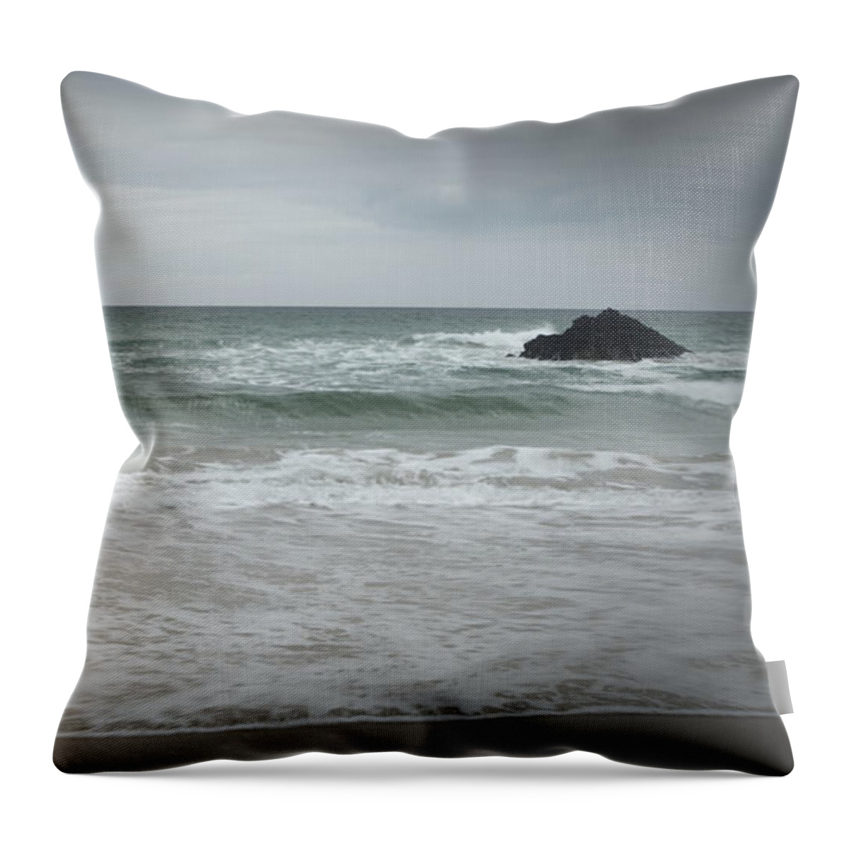 Bedruthen Steps Throw Pillow featuring the photograph Stormy Sky by Helen Jackson