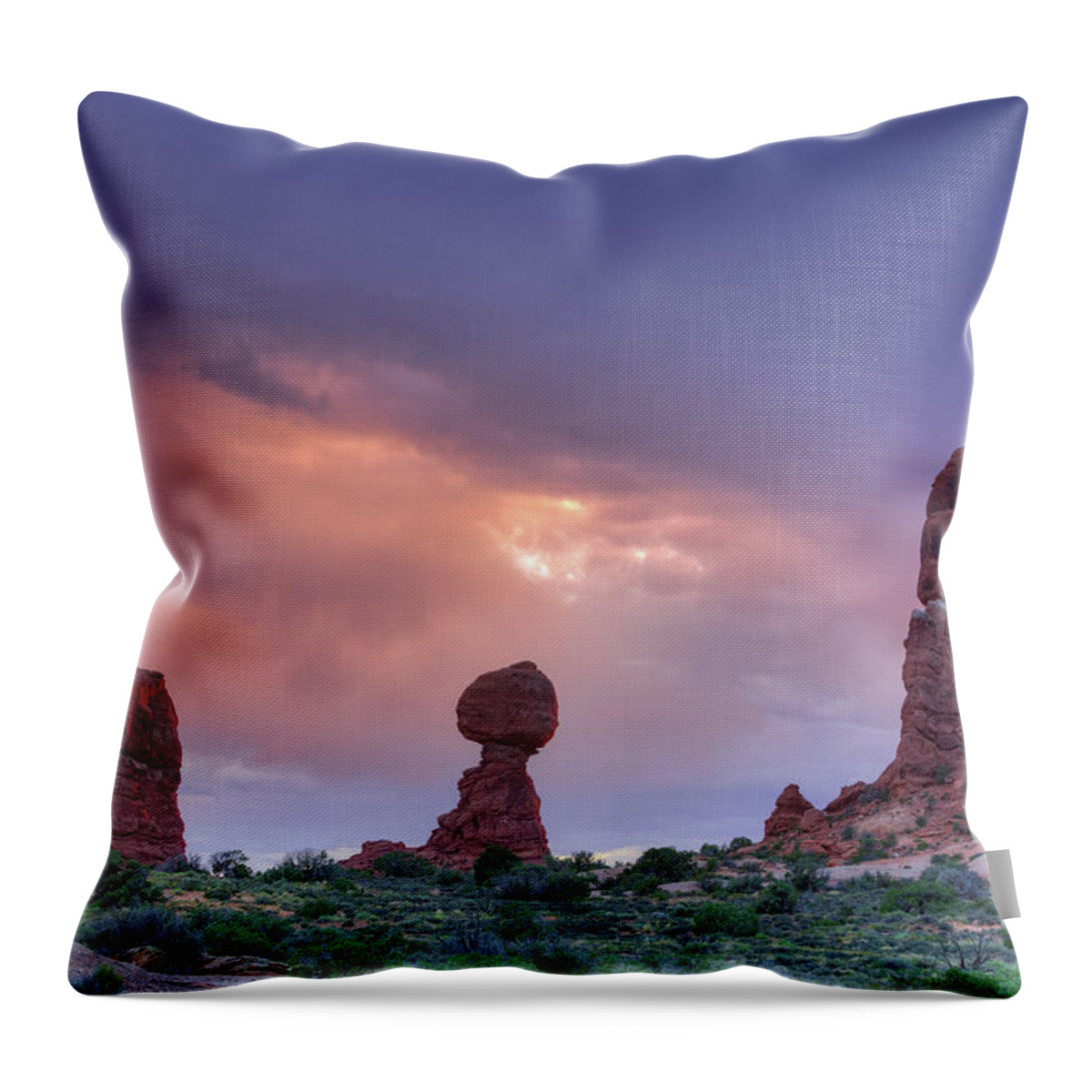 Desert Throw Pillow featuring the photograph Stormy Sunset in the Desert by David Watkins
