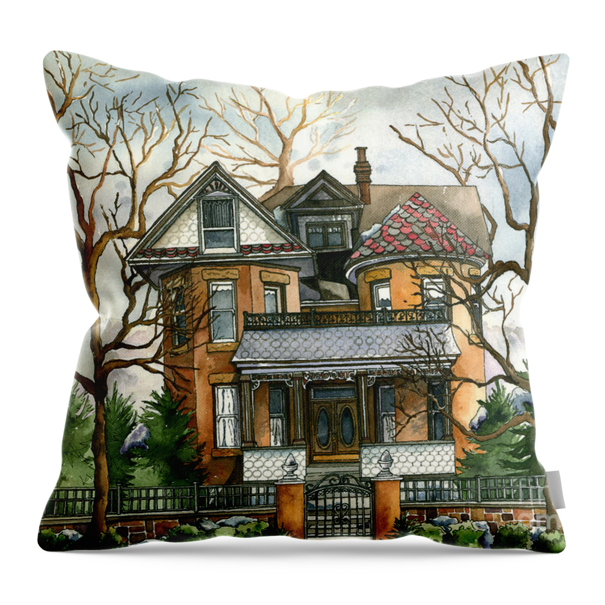 Victorian Throw Pillow featuring the painting Stormy Winter Skies by Shelley Wallace Ylst