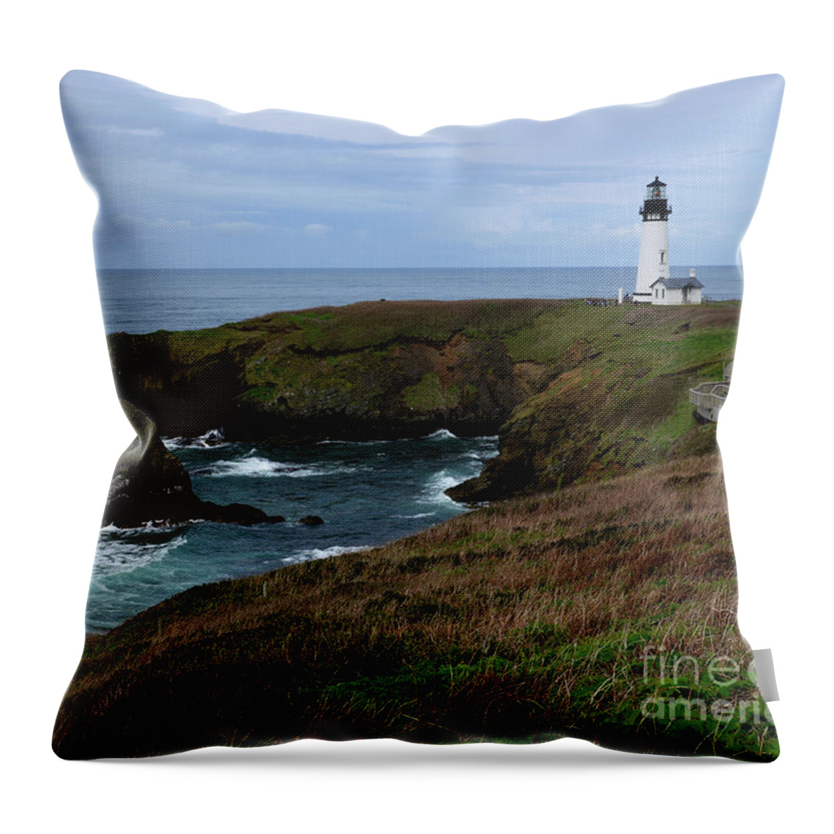 Denise Bruchman Throw Pillow featuring the photograph Stormy Yaquina Head Lighthouse by Denise Bruchman