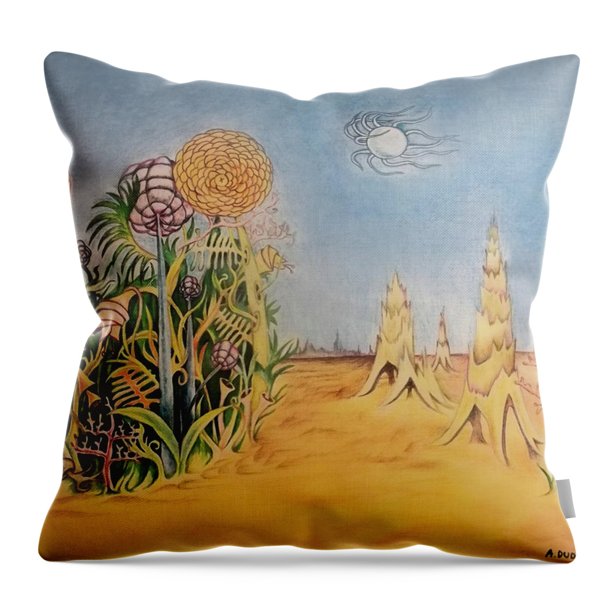  Fantastic Realm Throw Pillow featuring the painting Story land 2 by Alexander Dudchin