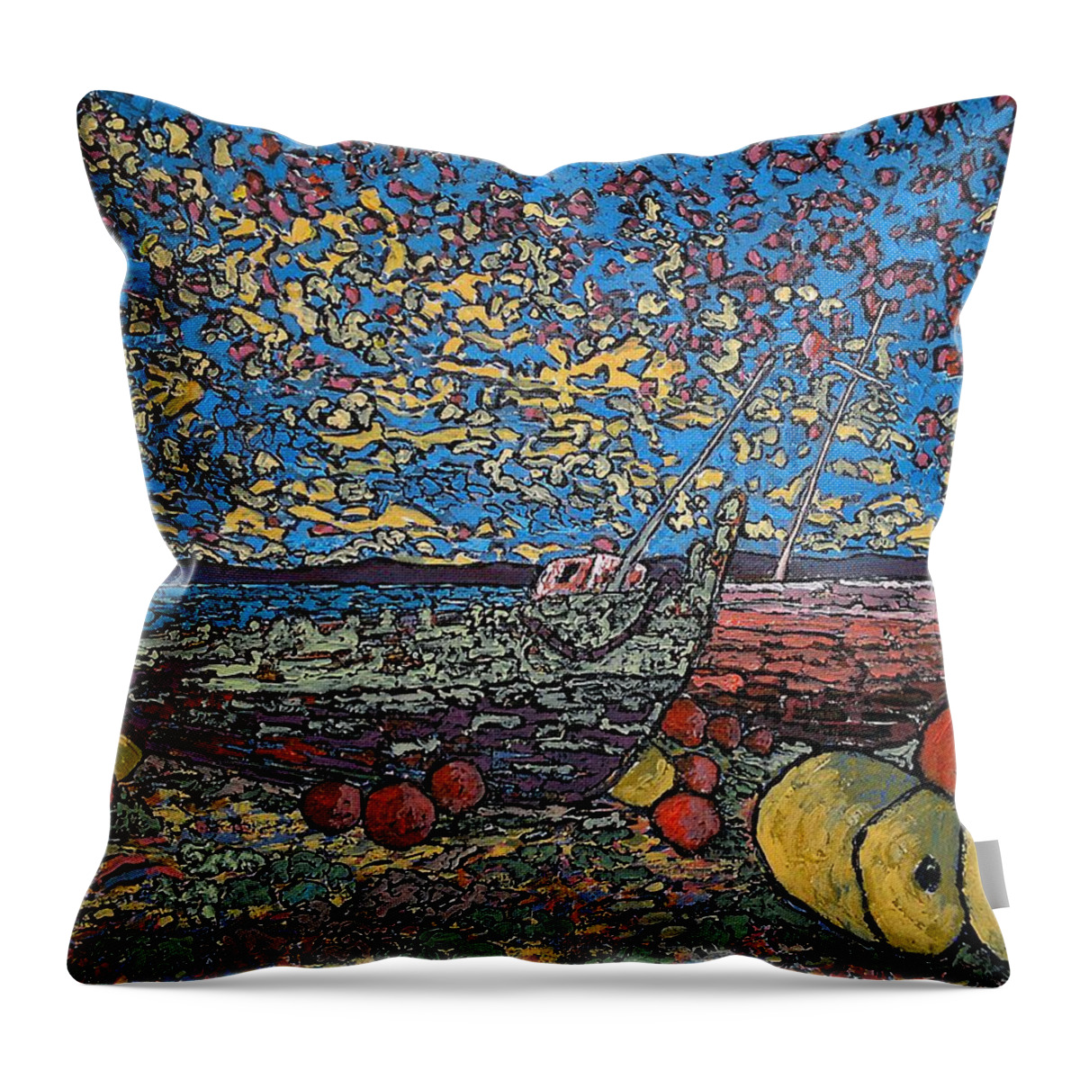 Sea Throw Pillow featuring the painting Stranded In St Andrews NB by Michael Graham