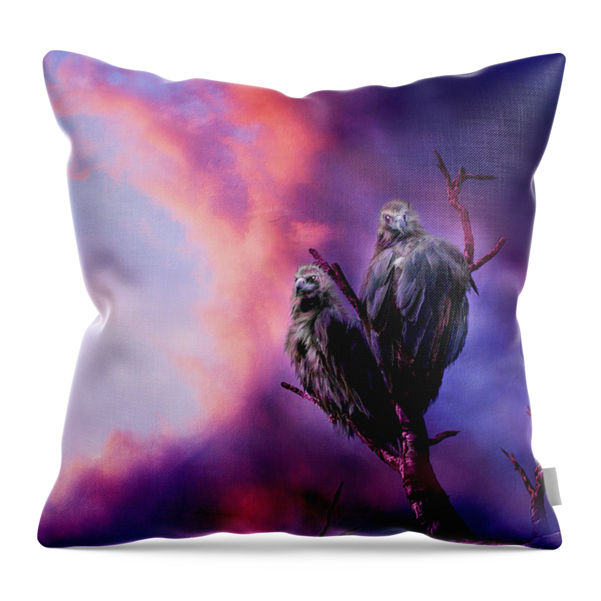 Vulture Throw Pillow featuring the mixed media Strange Togetherness by Carol Cavalaris