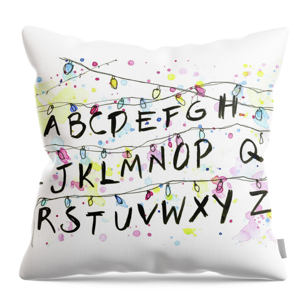 #faaAdWordsBest Throw Pillow featuring the painting Stranger Things Alphabet Wall Christmas Lights by Olga Shvartsur