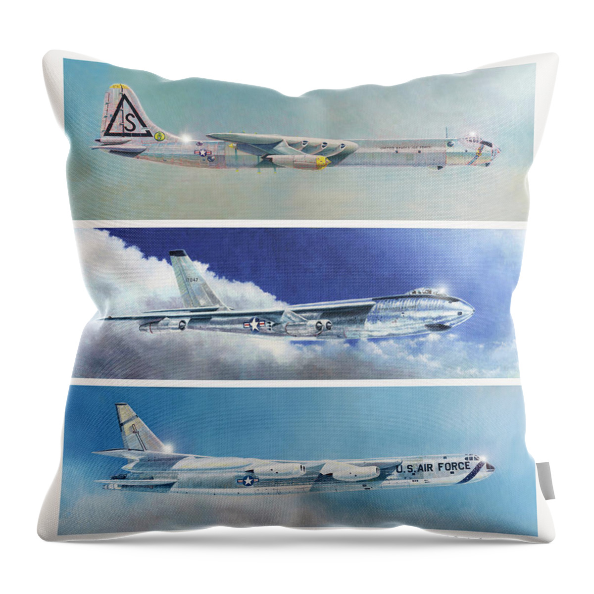 Aviation Art Throw Pillow featuring the painting Strategic Air Command Bombers by Douglas Castleman