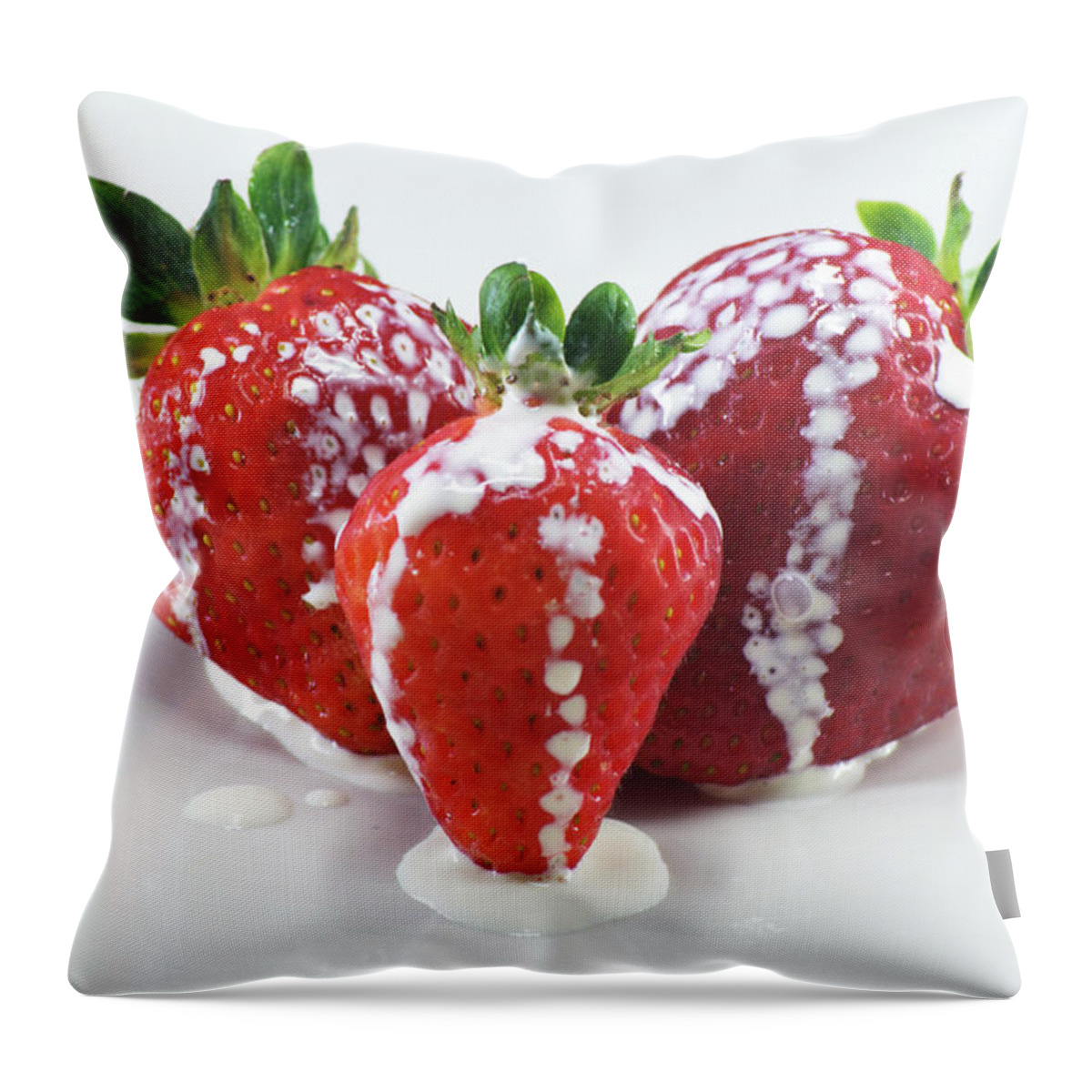 Strawberry Throw Pillow featuring the photograph Strawberries and cream by Chris Day
