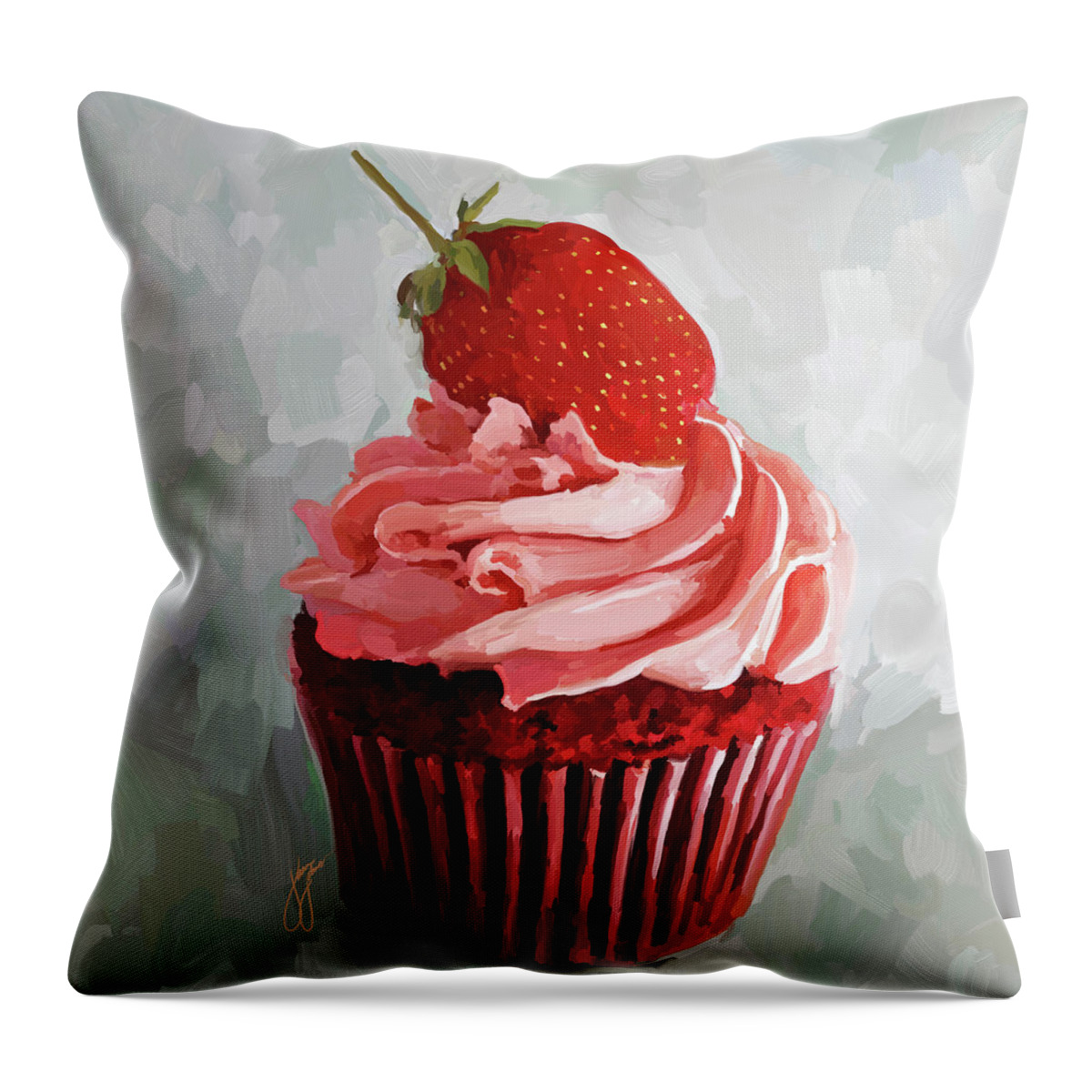 Strawberry Throw Pillow featuring the painting Strawberry Cupcake by Jai Johnson