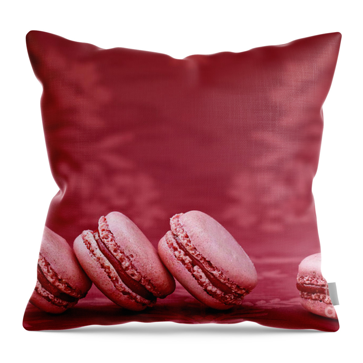 Macaron Throw Pillow featuring the photograph Strawberry Macarons by Stephanie Frey