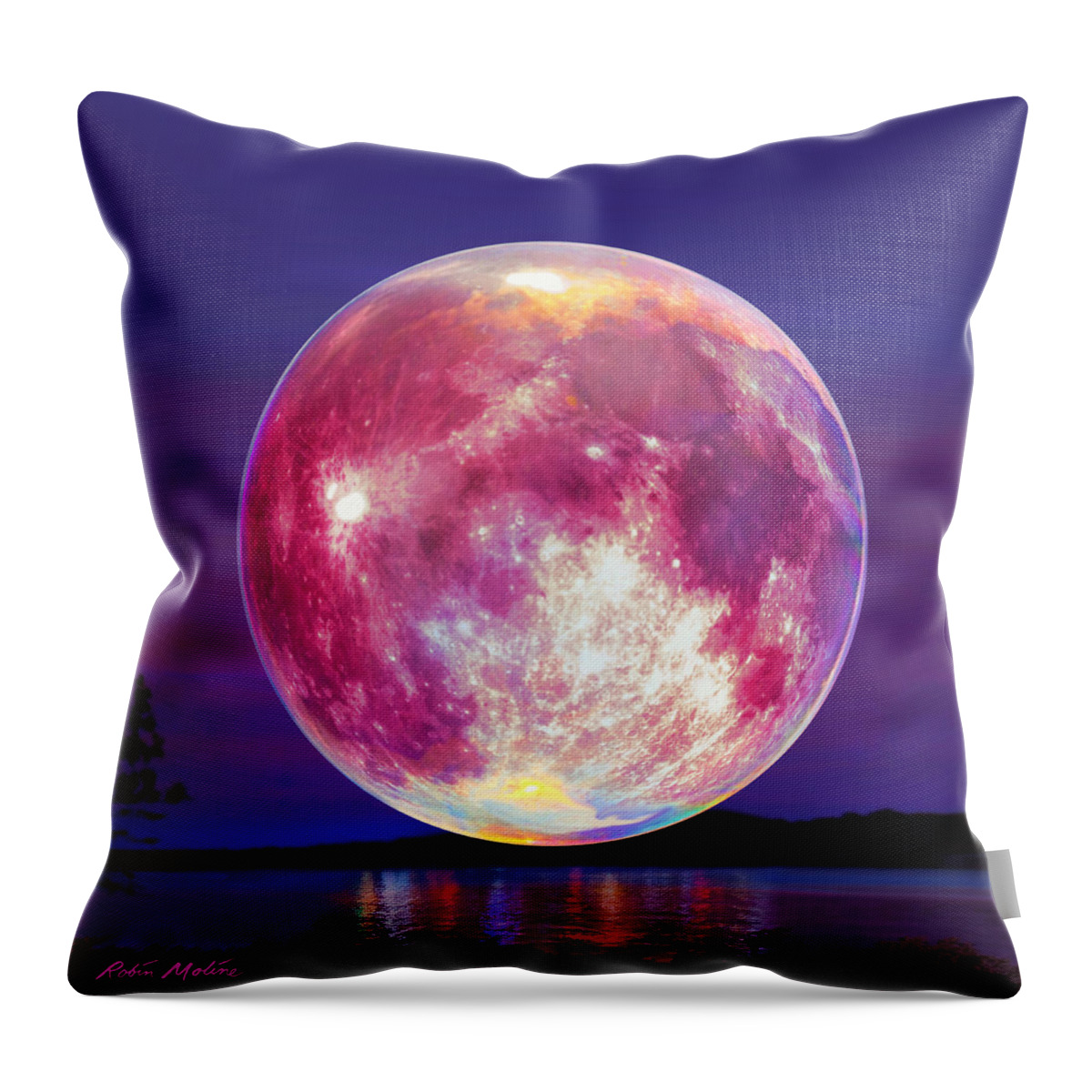 Strawberry Moon Throw Pillow featuring the painting Strawberry Solstice Moon by Robin Moline