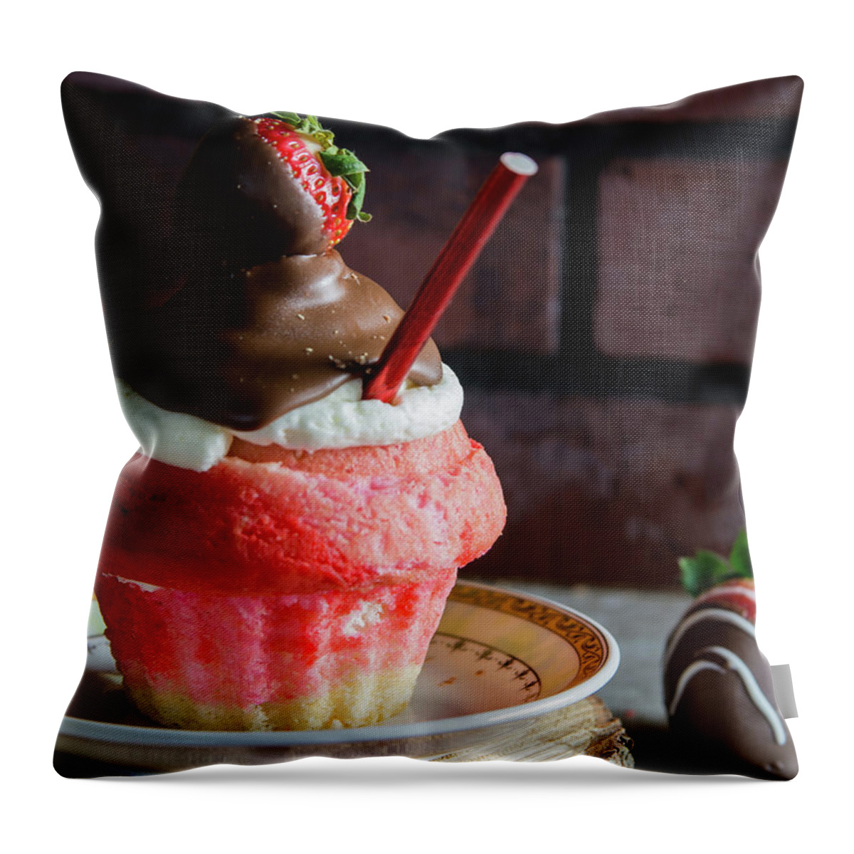 Cake Throw Pillow featuring the photograph Strawberry Sundae by Deborah Klubertanz