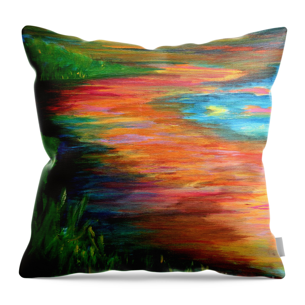 Landscape Throw Pillow featuring the painting Stream of Color by Julie Lueders 