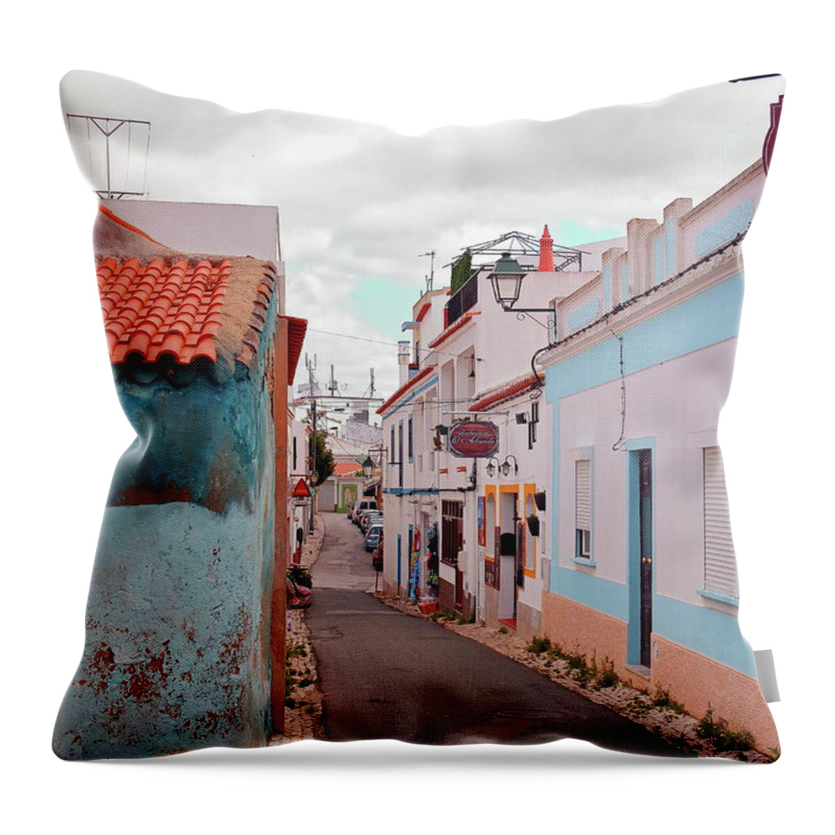 Street Throw Pillow featuring the photograph Street in Alvor Portugal by Jeff Townsend