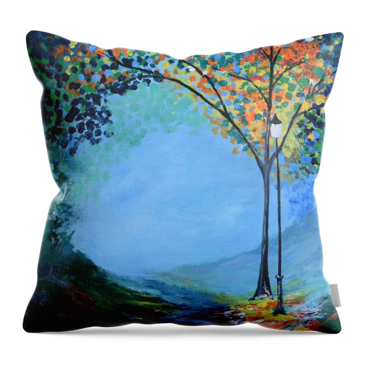 Pointillism Throw Pillow featuring the painting Street Lamp by Gary Smith