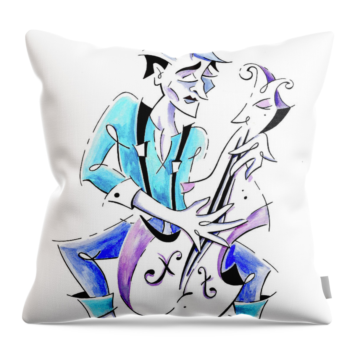 Violoncello Throw Pillow featuring the painting Street Musician Playing Violoncello Illustration by Arte Venezia