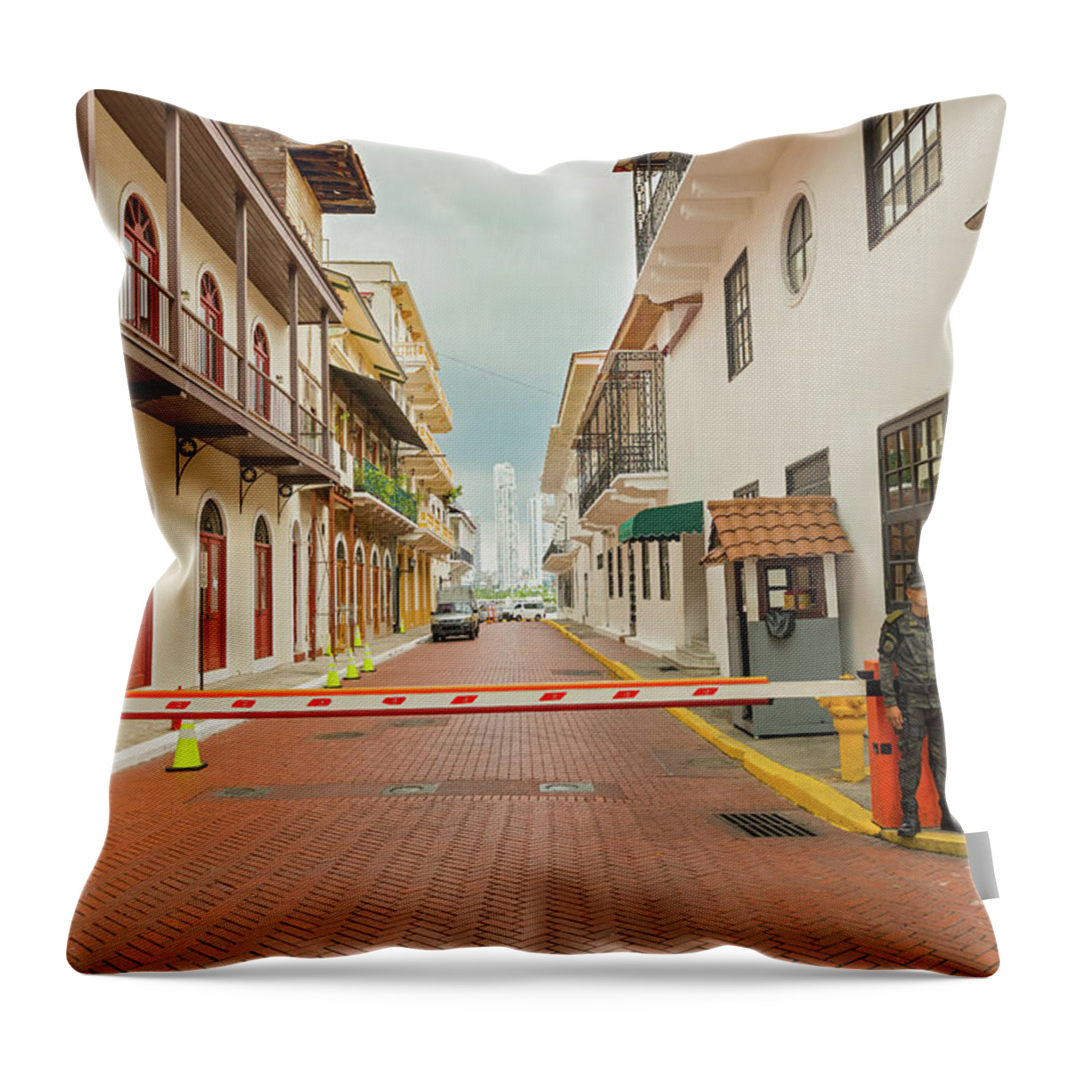 Street Throw Pillow featuring the photograph Street to Presidential Palace in Casco Viejo in Panama City by Marek Poplawski