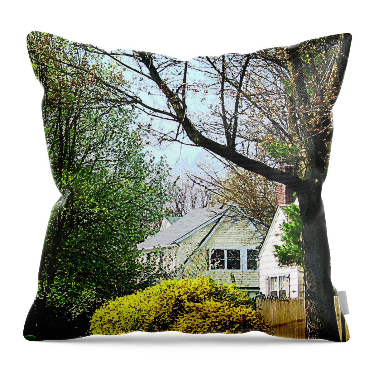 Spring Throw Pillow featuring the photograph Street With Forsythia by Susan Savad