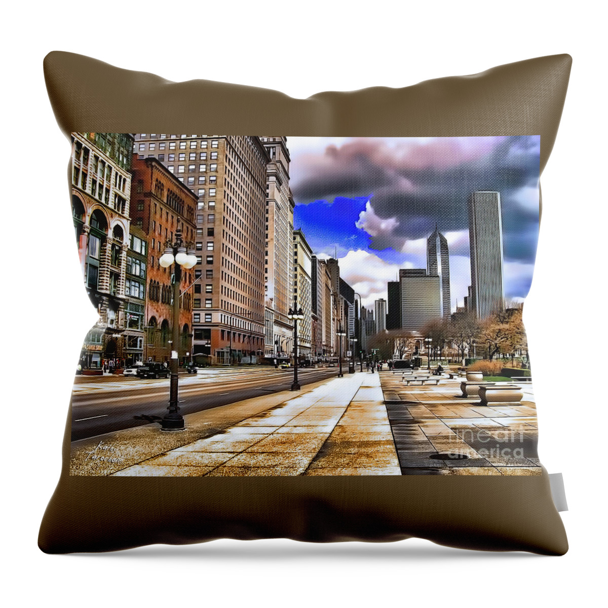 Chicago Throw Pillow featuring the digital art Streets of Chicago by Kathy Tarochione