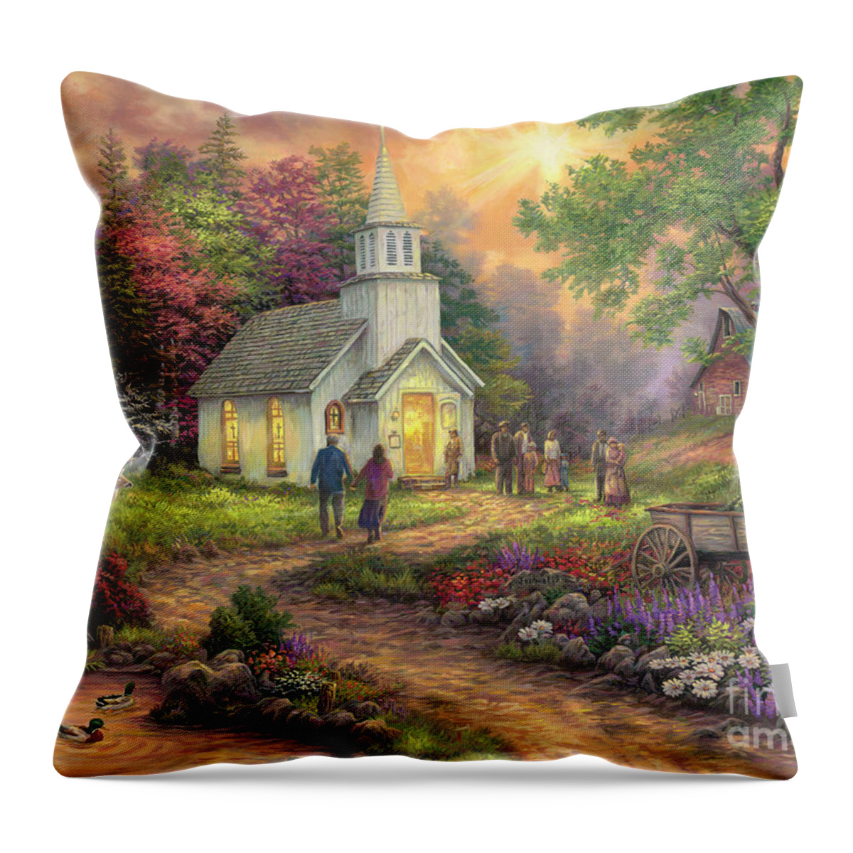 Church Art Throw Pillow featuring the painting Strength Along the Journey by Chuck Pinson