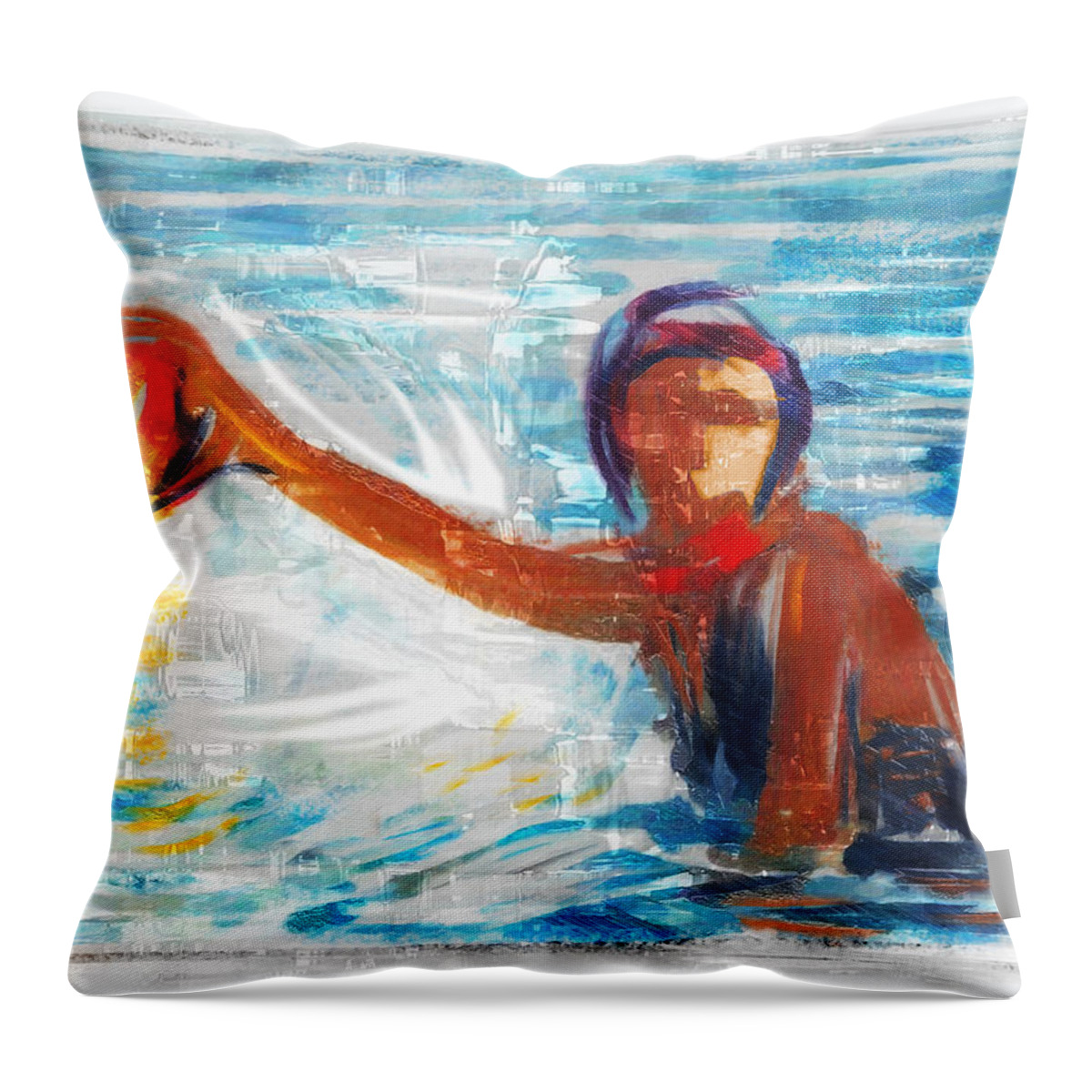Water Polo Throw Pillow featuring the mixed media Striking Distance by Russell Pierce