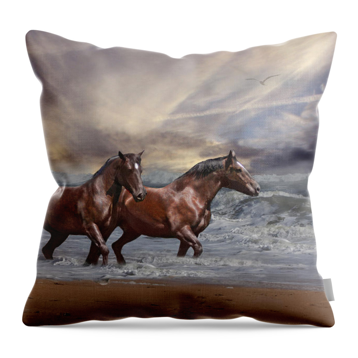Horse Throw Pillow featuring the photograph Strolling on the Beach by Michele A Loftus