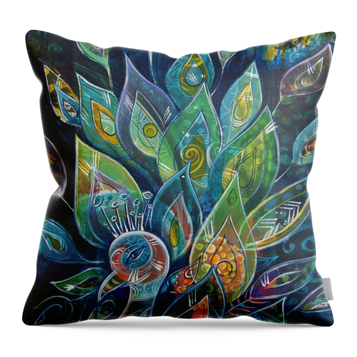 Peacock Throw Pillow featuring the painting Peacock Strut by Reina Cottier