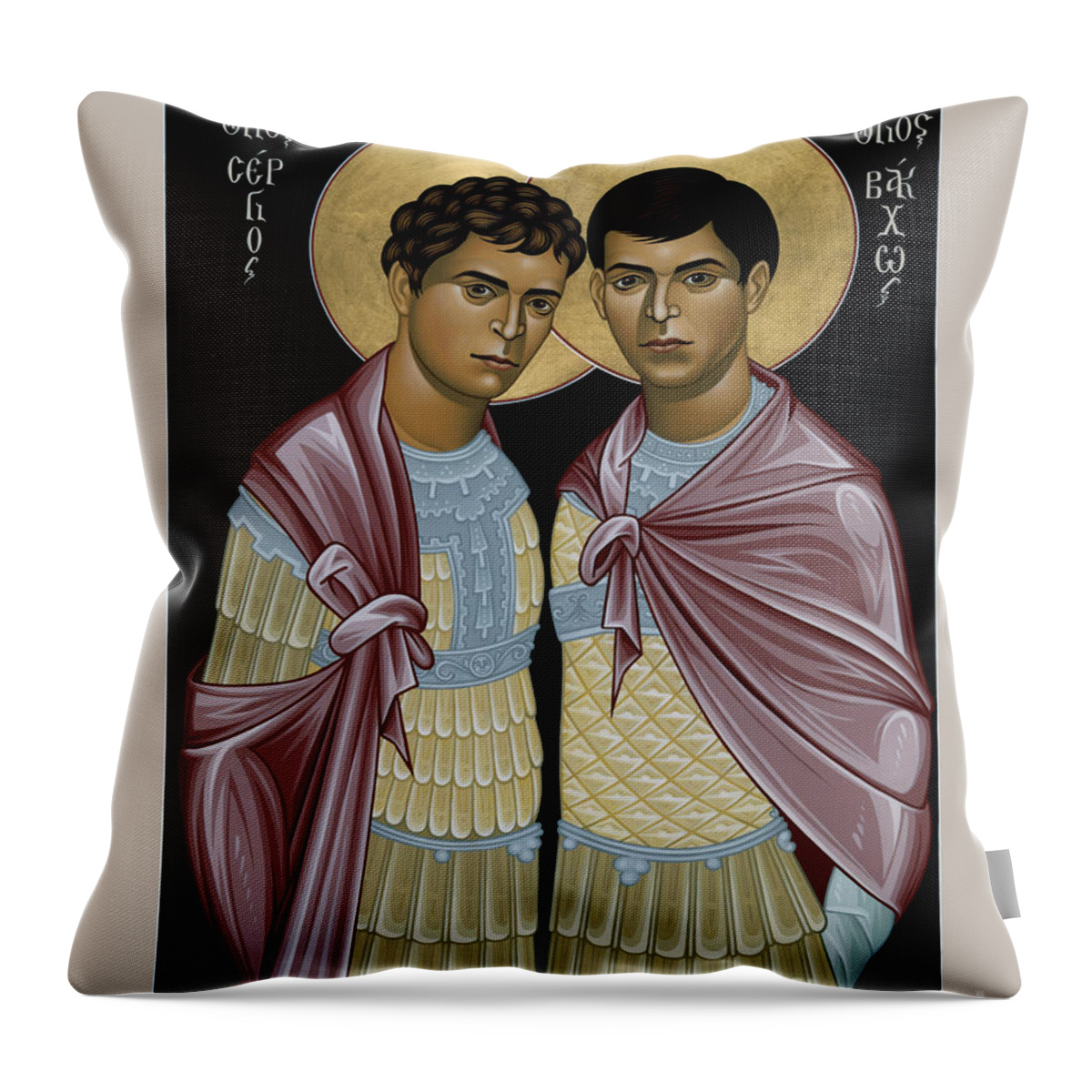 Sts. Sergius And Bacchus Throw Pillow featuring the painting Sts. Sergius and Bacchus - RLSAB by Br Robert Lentz OFM