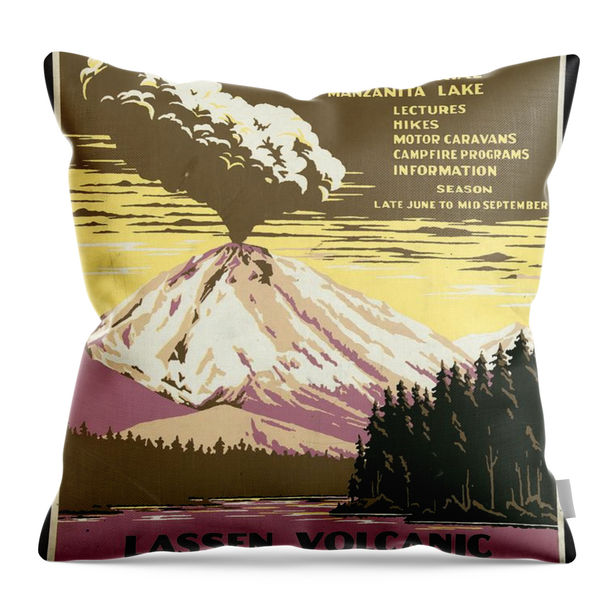 Lassen Throw Pillow featuring the painting Lassen Volcanic National Park - Vintage Poster by Studio Grafiikka