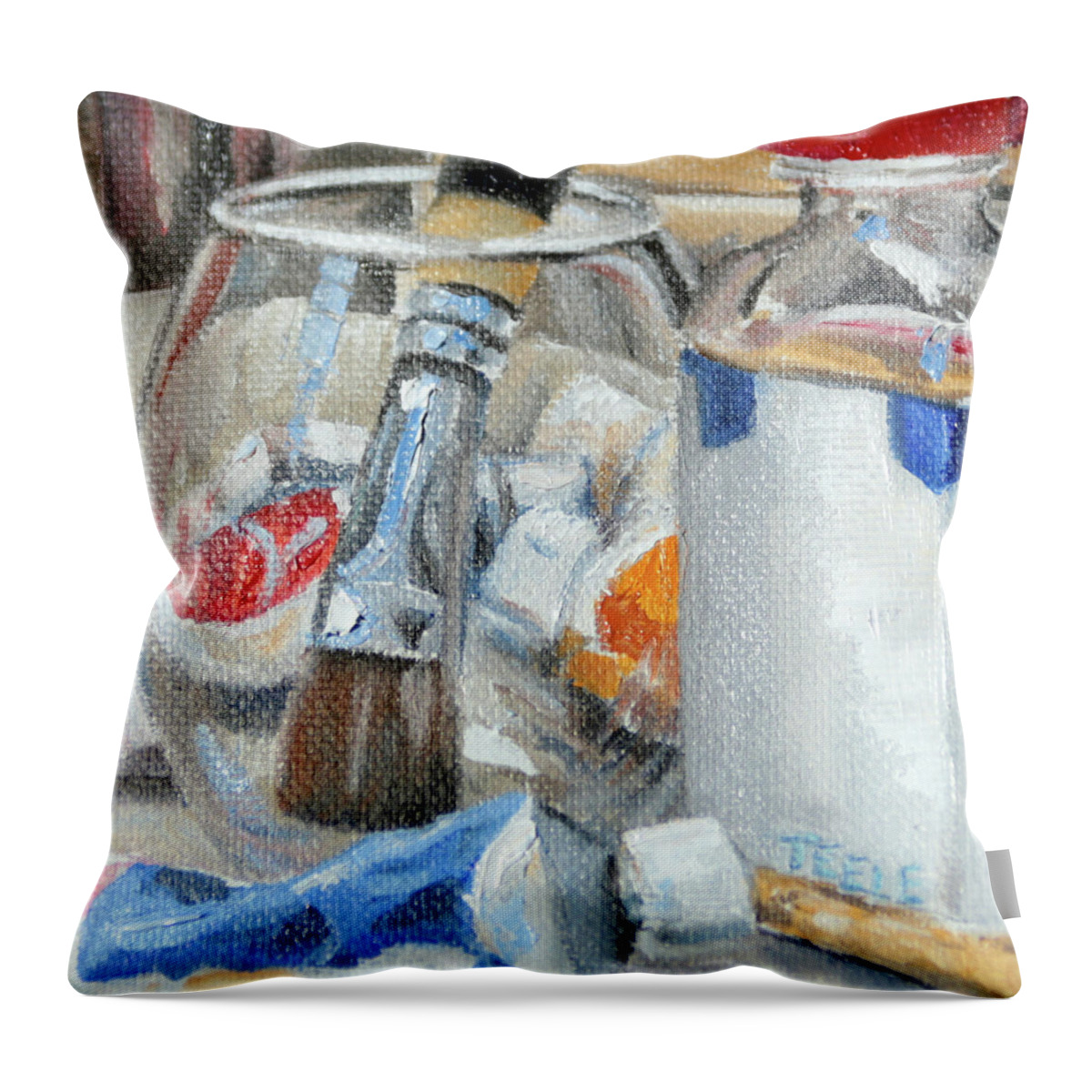 Paints Throw Pillow featuring the painting Studio Treats by Trina Teele
