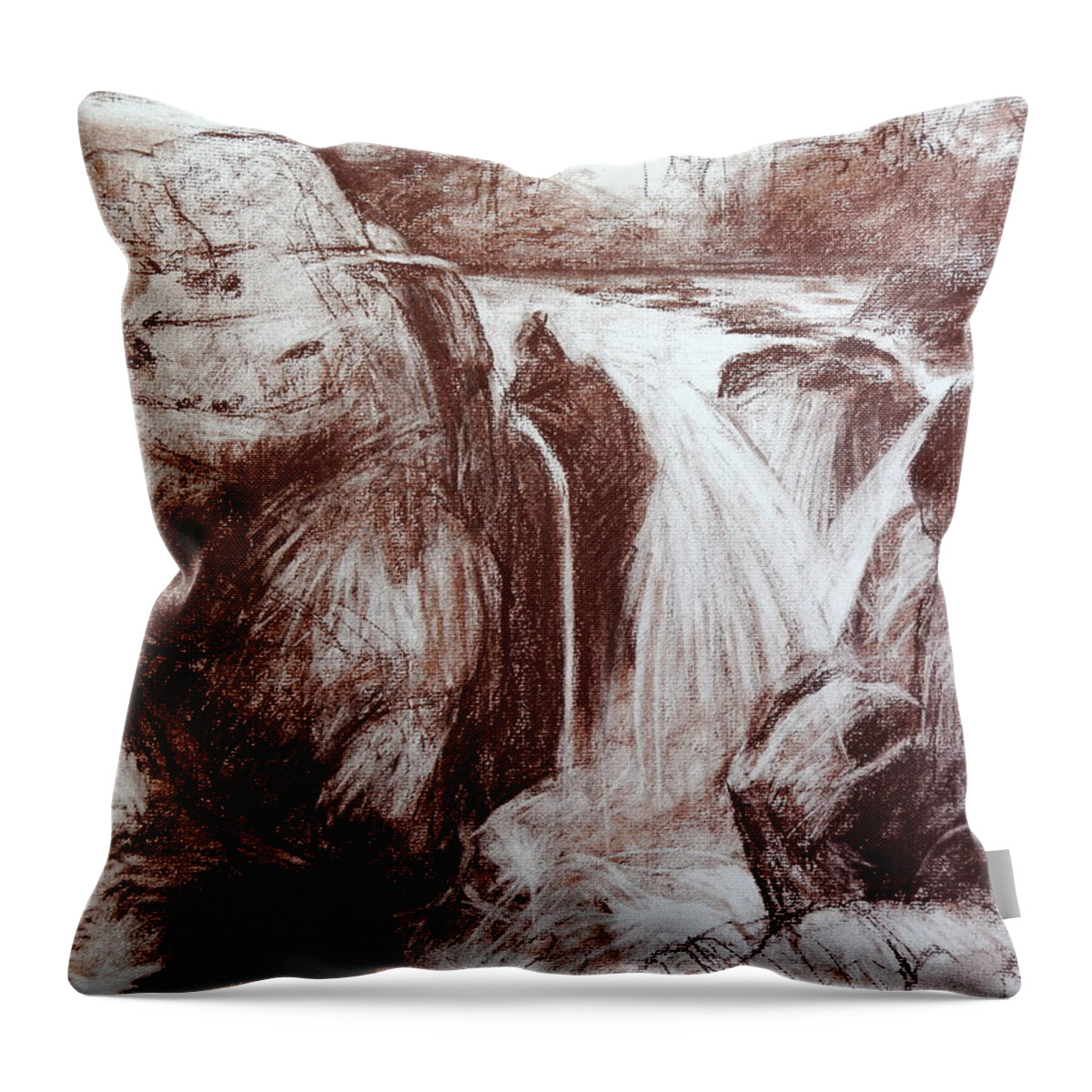 Wales Throw Pillow featuring the drawing Study of Rocks at Betws-y-Coed by Harry Robertson