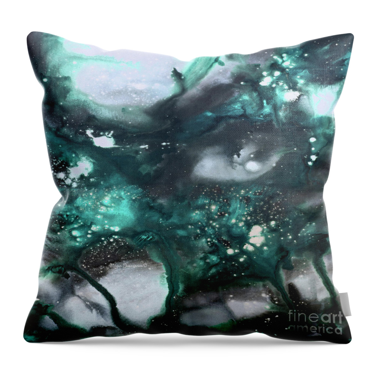 Abstract Throw Pillow featuring the painting Stunning Abstract Blue Space Galaxy Stars Original Painting Exploring the Universe Megan Duncanson by Megan Aroon