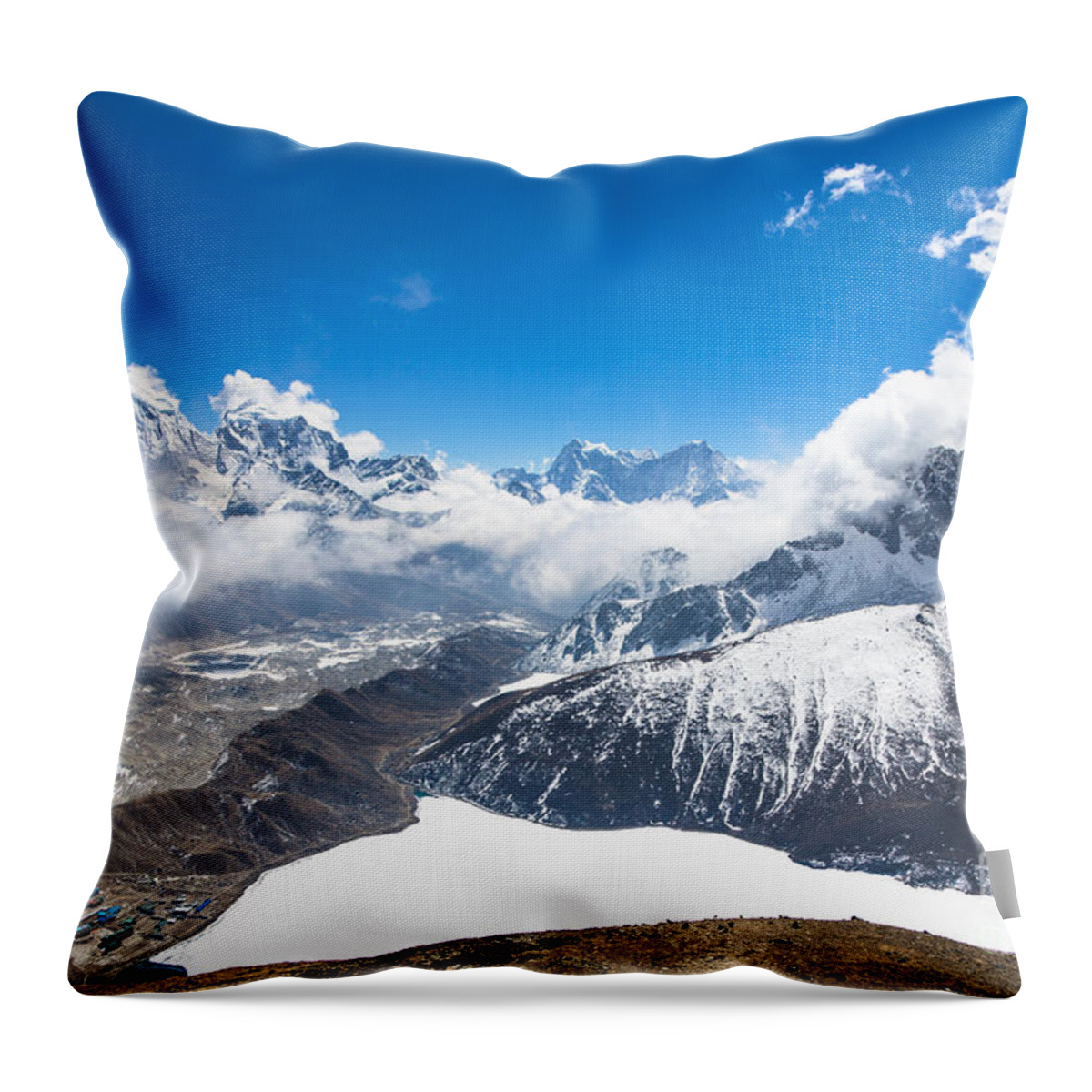 Cholatse Throw Pillow featuring the photograph Stunning panorama over Gokyo in Nepal by Didier Marti
