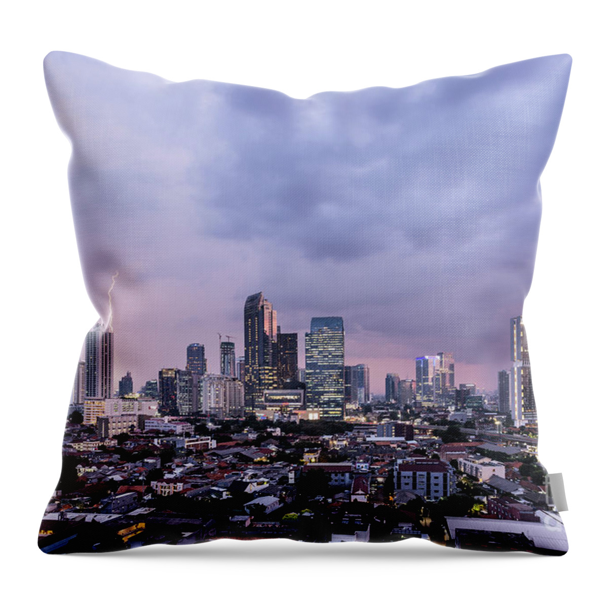 Capital Cities Throw Pillow featuring the photograph Stunning sunset over Jakarta, Indonesia capital city by Didier Marti