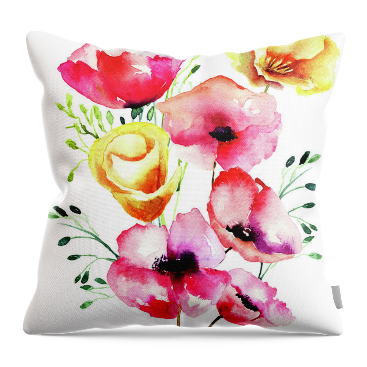 Flower Throw Pillow featuring the painting Stylized Poppy flowers by Regina Jershova