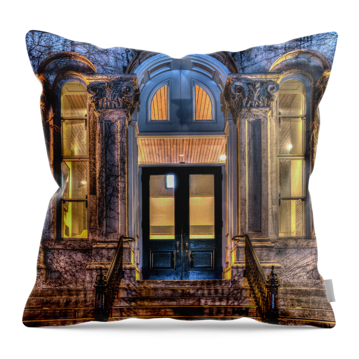 Su Throw Pillow featuring the photograph SU Hall of Languages Doors by Rod Best