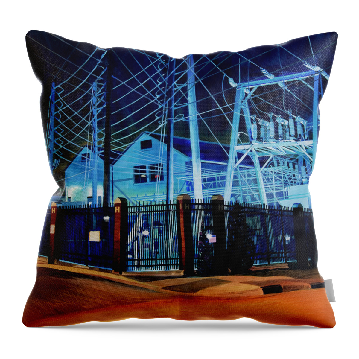 Raleigh Throw Pillow featuring the painting Substation by Tommy Midyette