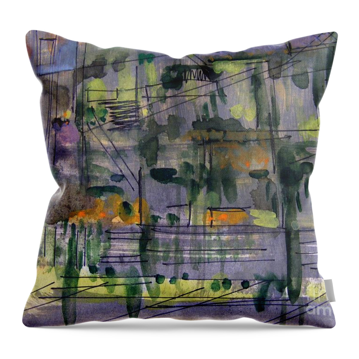 Abstract Gouache Landscape Throw Pillow featuring the painting Suburbs 2 by Nancy Kane Chapman
