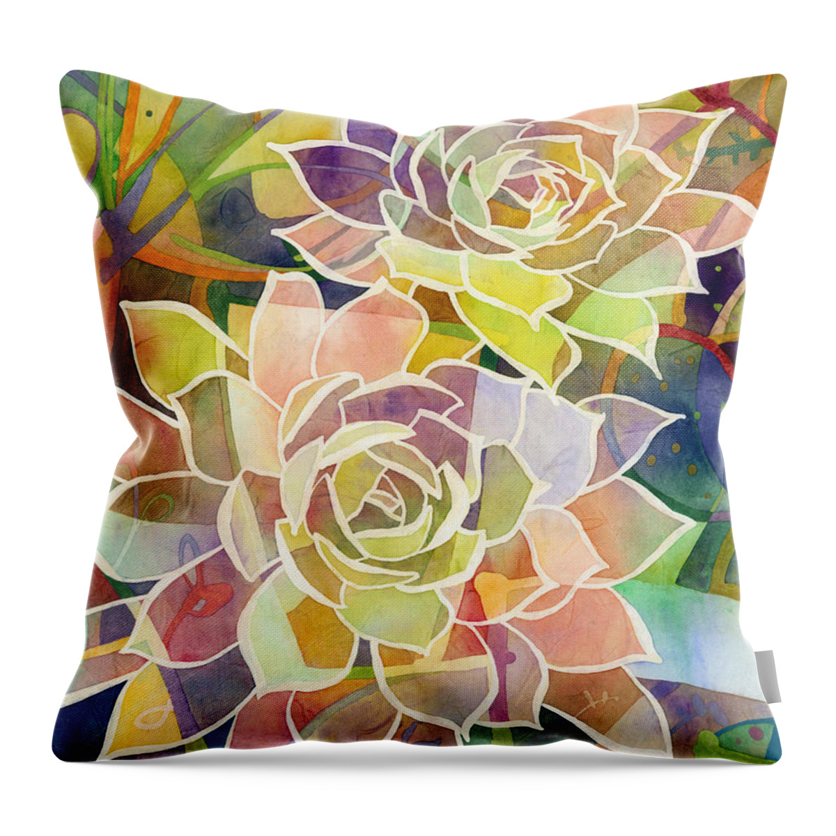 Hens And Chicks Throw Pillow featuring the painting Succulent Mirage 2 by Hailey E Herrera