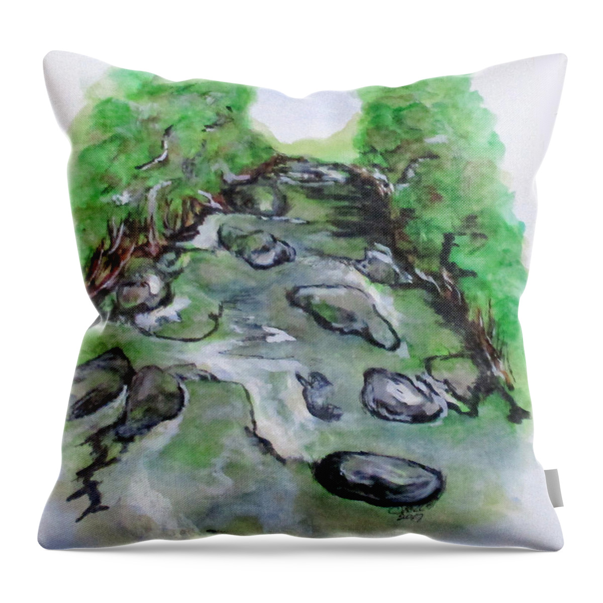 Sugar Creek Throw Pillow featuring the painting Sugar Creek, Boyhood Memory by Clyde J Kell