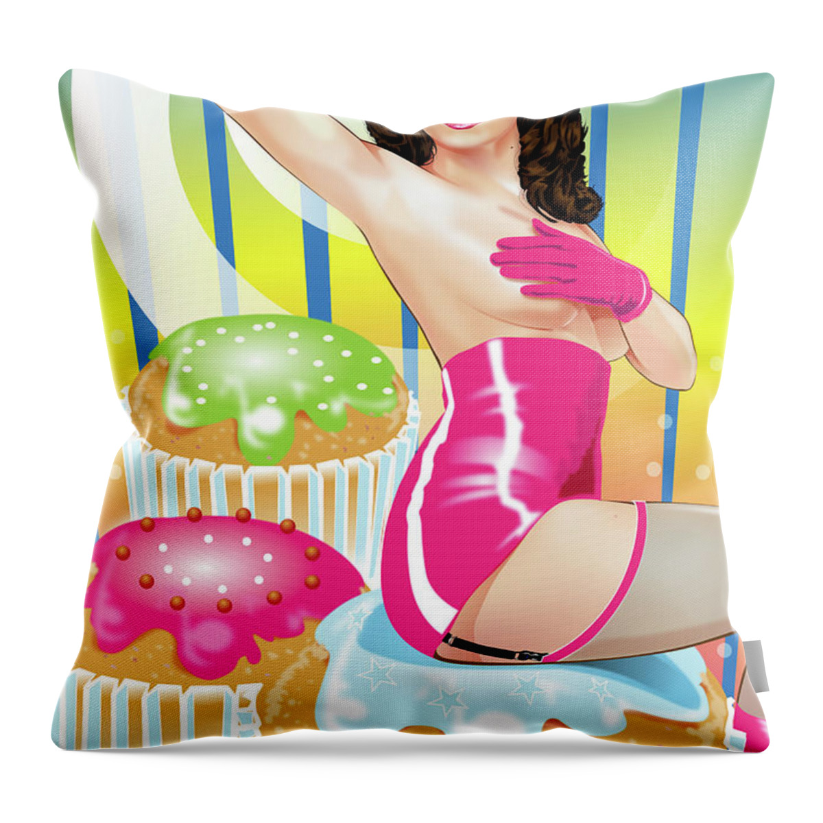 Model Taylor Von Cupcake Throw Pillow featuring the digital art Sugar Rush by Brian Gibbs