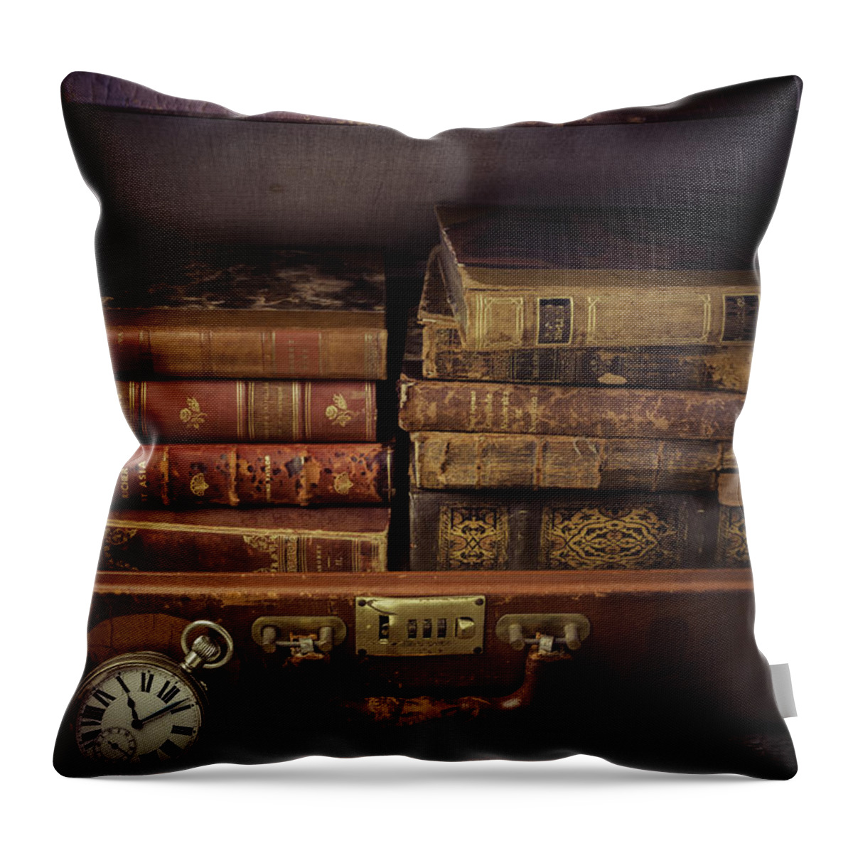 Book Throw Pillow featuring the photograph Suitcase Full Of Books by Garry Gay