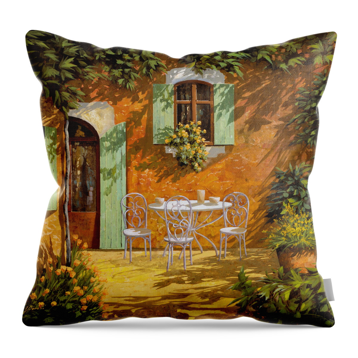 Quiete Throw Pillow featuring the painting Sul Patio by Guido Borelli