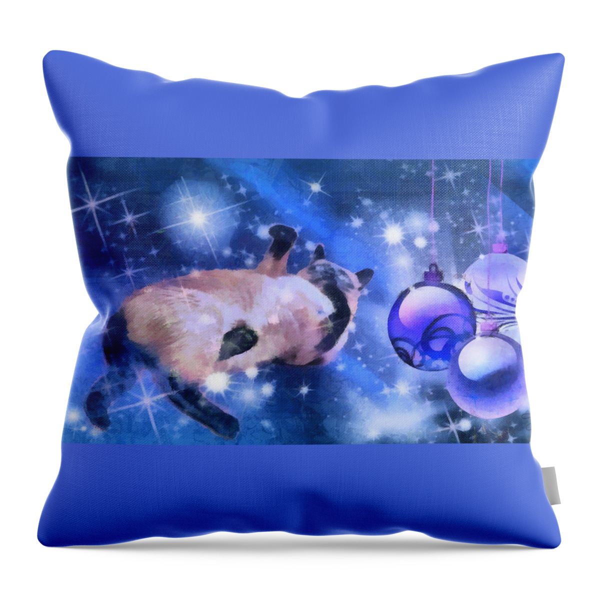  Throw Pillow featuring the digital art Sulley's Christmas Blues by Theresa Campbell