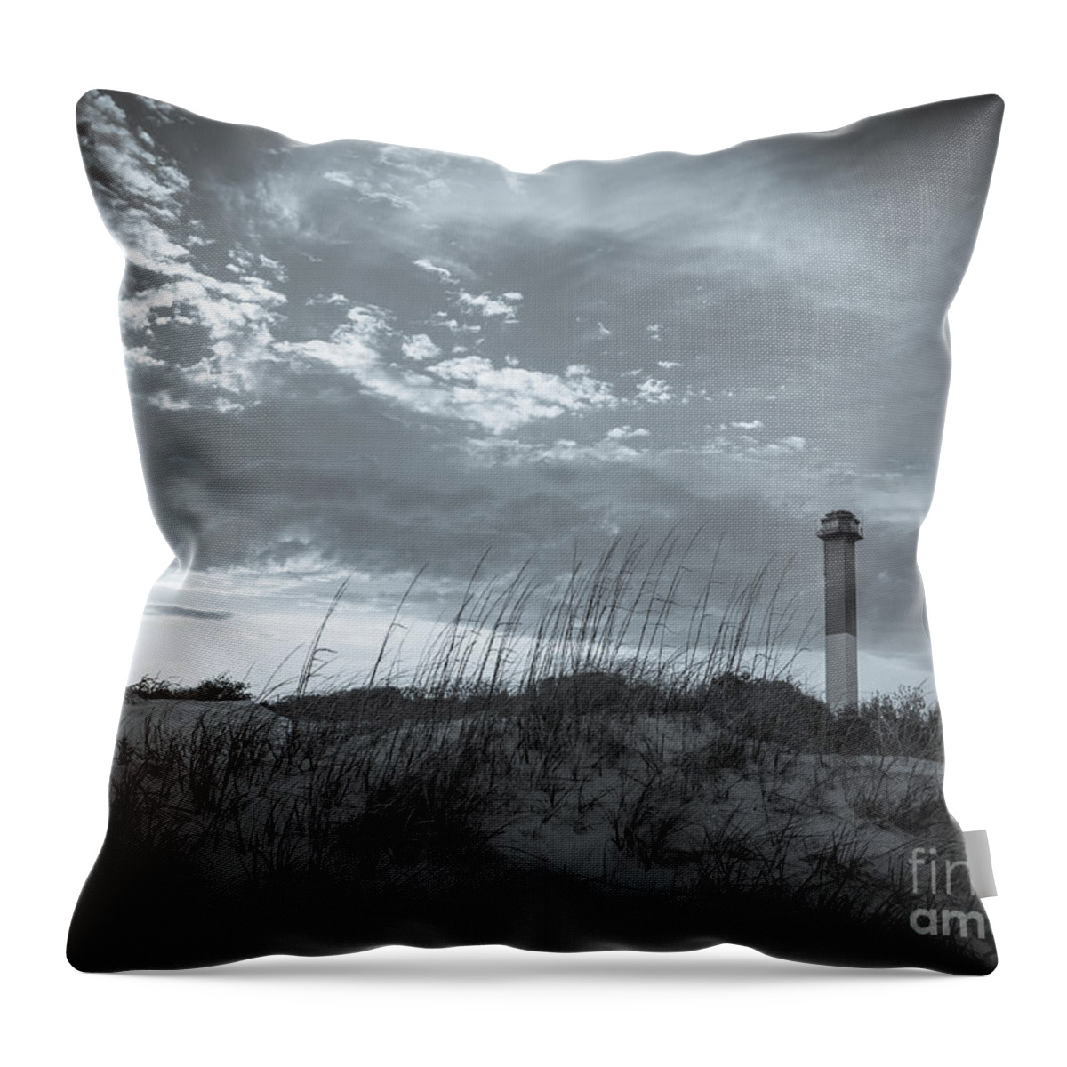 Sullivan's Island Lighthouse Throw Pillow featuring the photograph Sullivan's Island Lighthouse in Black and White 3 by Dale Powell