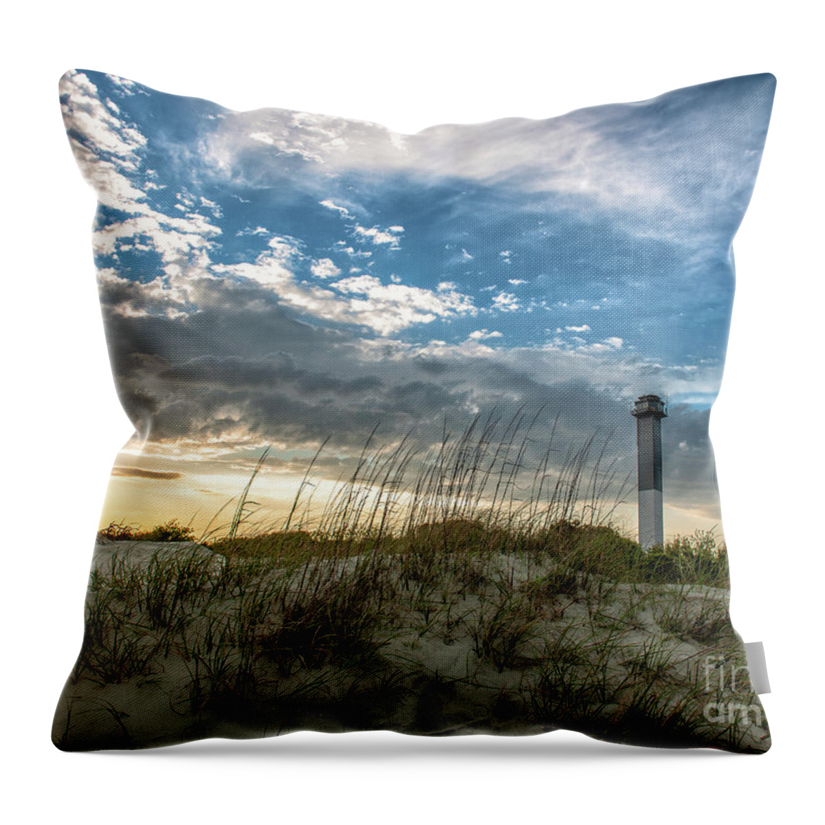 Sullivan's Island Lighthouse Throw Pillow featuring the photograph Sullivan's Island Lighthouse Total Contrast by Dale Powell