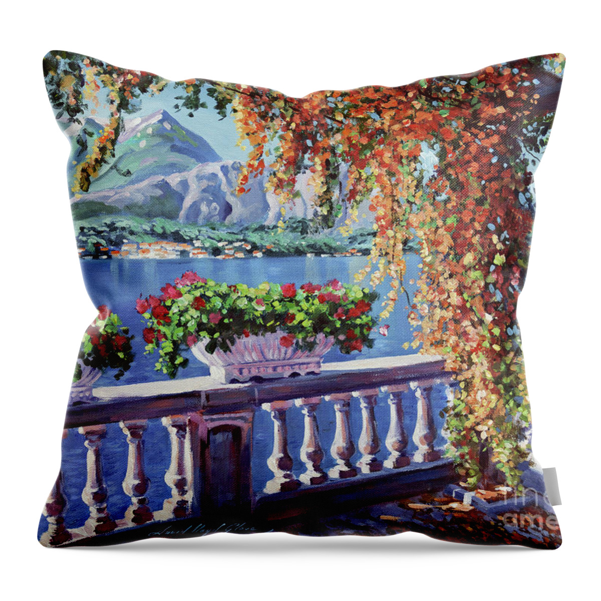 Lakes Throw Pillow featuring the painting Summer at Lake Como by David Lloyd Glover
