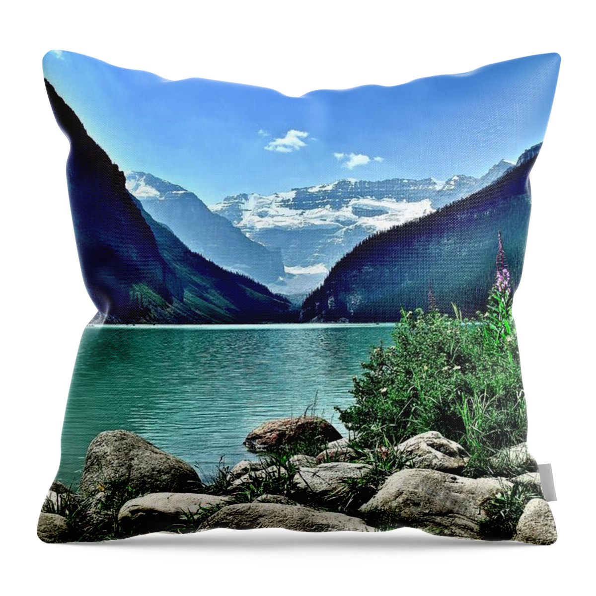 Lake Throw Pillow featuring the photograph Summer at Louise by Frozen in Time Fine Art Photography
