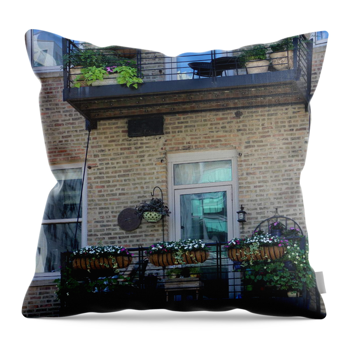 Auburn Throw Pillow featuring the photograph Summer Balconies in Chicago Illinois by Colleen Cornelius